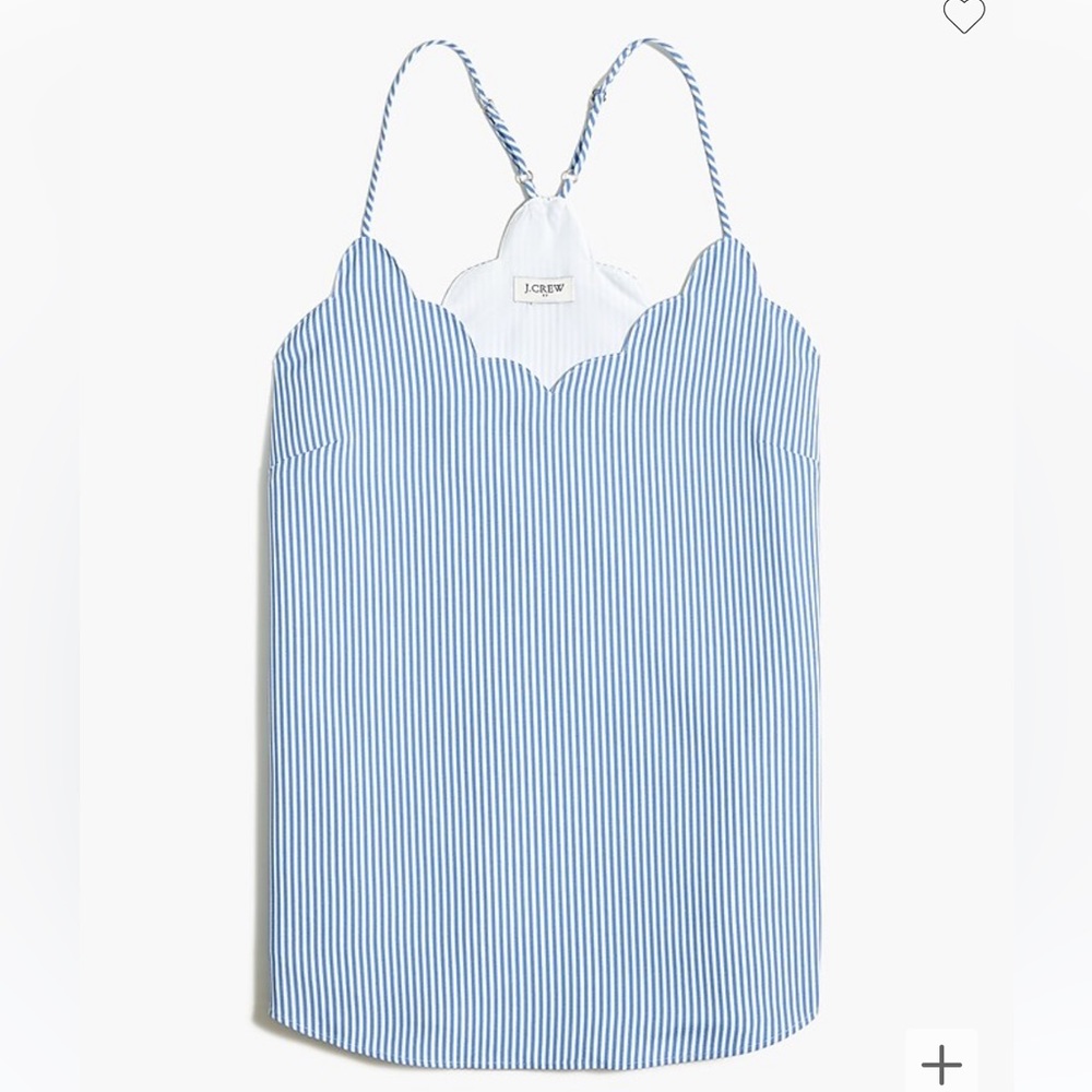 NWT J.crew Striped Scalloped Racerback Cami Top Women Blue White Striped Sz. 8